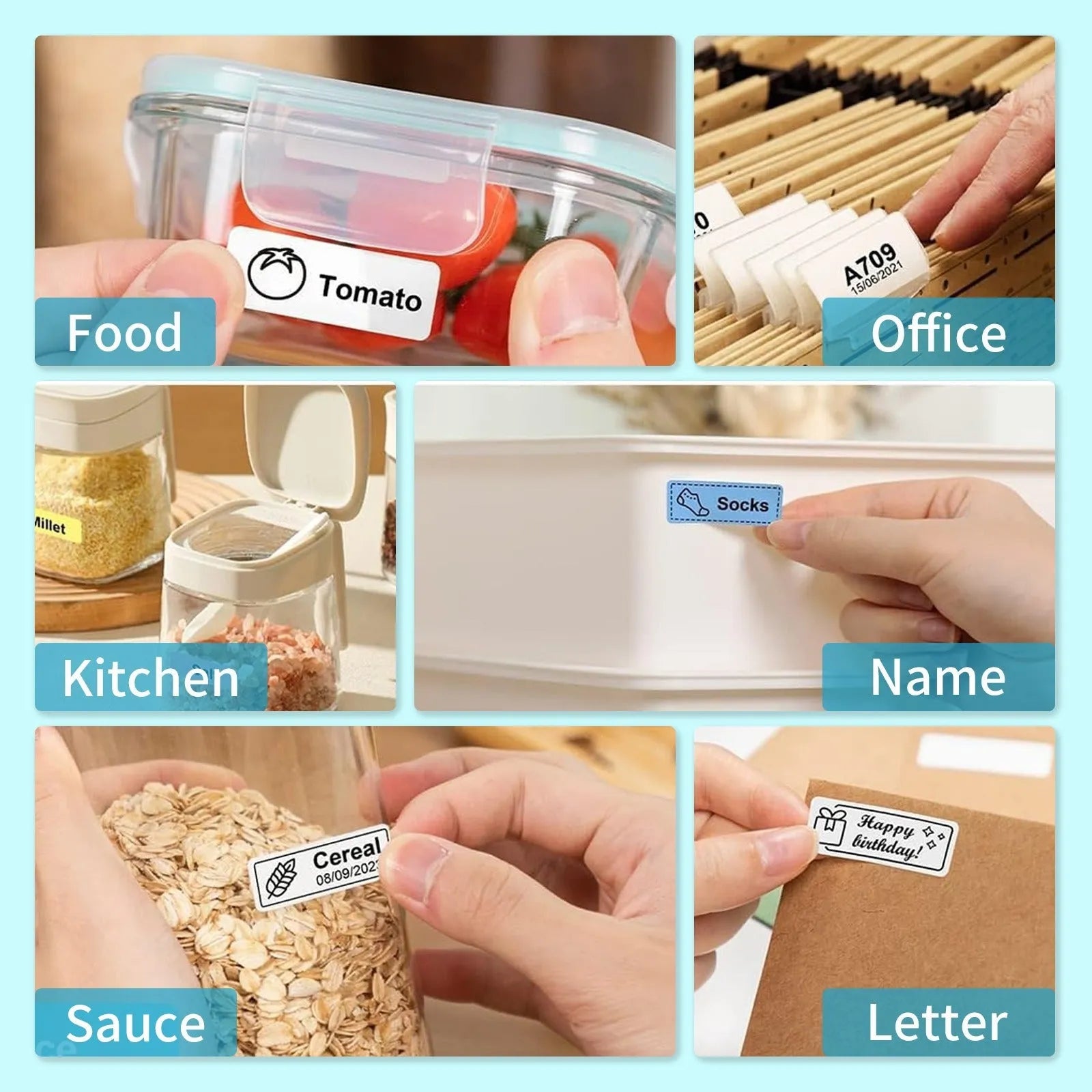 Compact portable wireless Bluetooth thermal printer for self-adhesive labels in Black on a desk