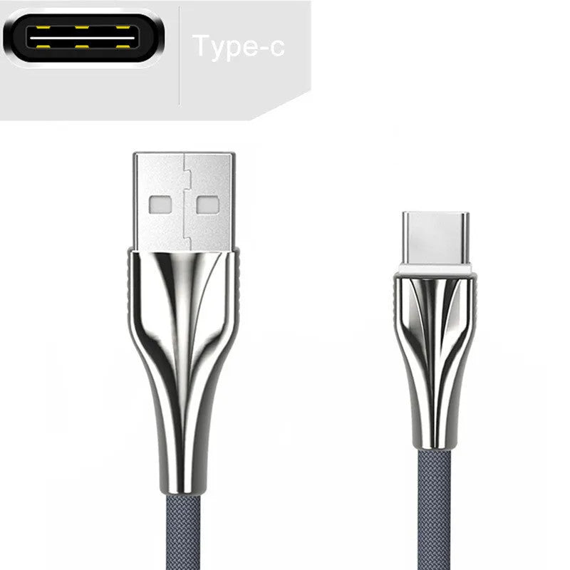 1m aluminium alloy braided data cable in black with Type-C connector on white surface
