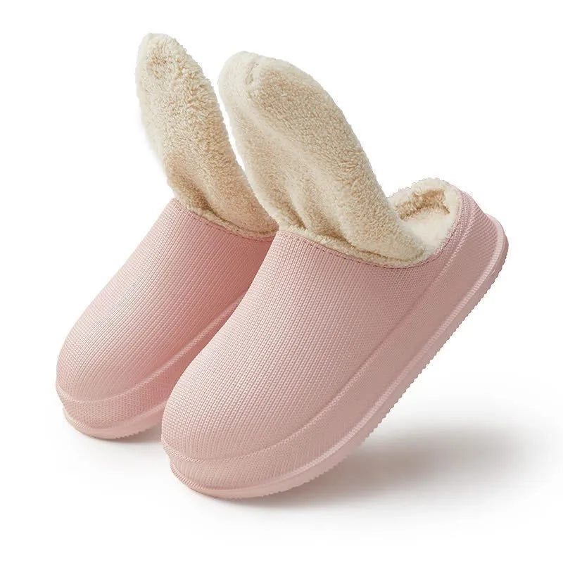 Warm cotton slippers with waterproof EVA sole in caramel colour, flat heel, available in large sizes for men and women