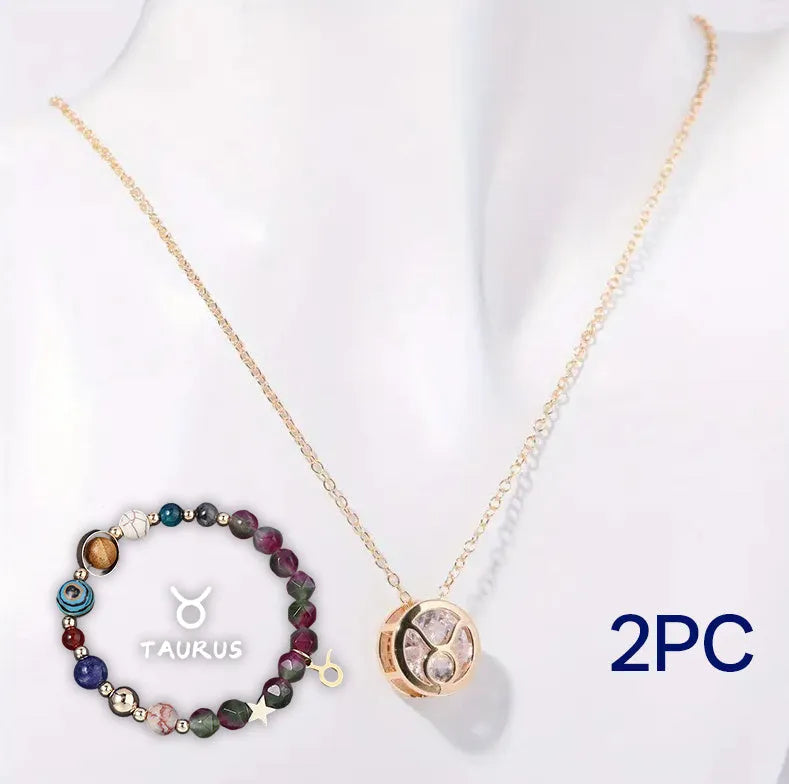 Natural stone beaded necklace and bracelet set on display, showing multiple style colour options.