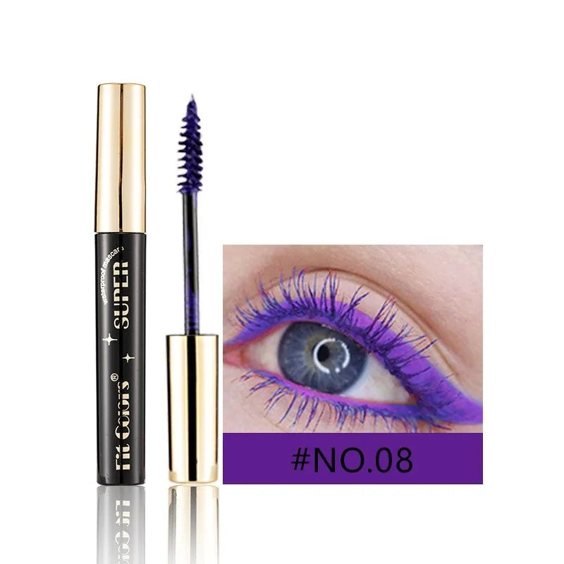 Colourful mascara tube and wand with vibrant shades for dramatic Christmas and stage eye makeup.