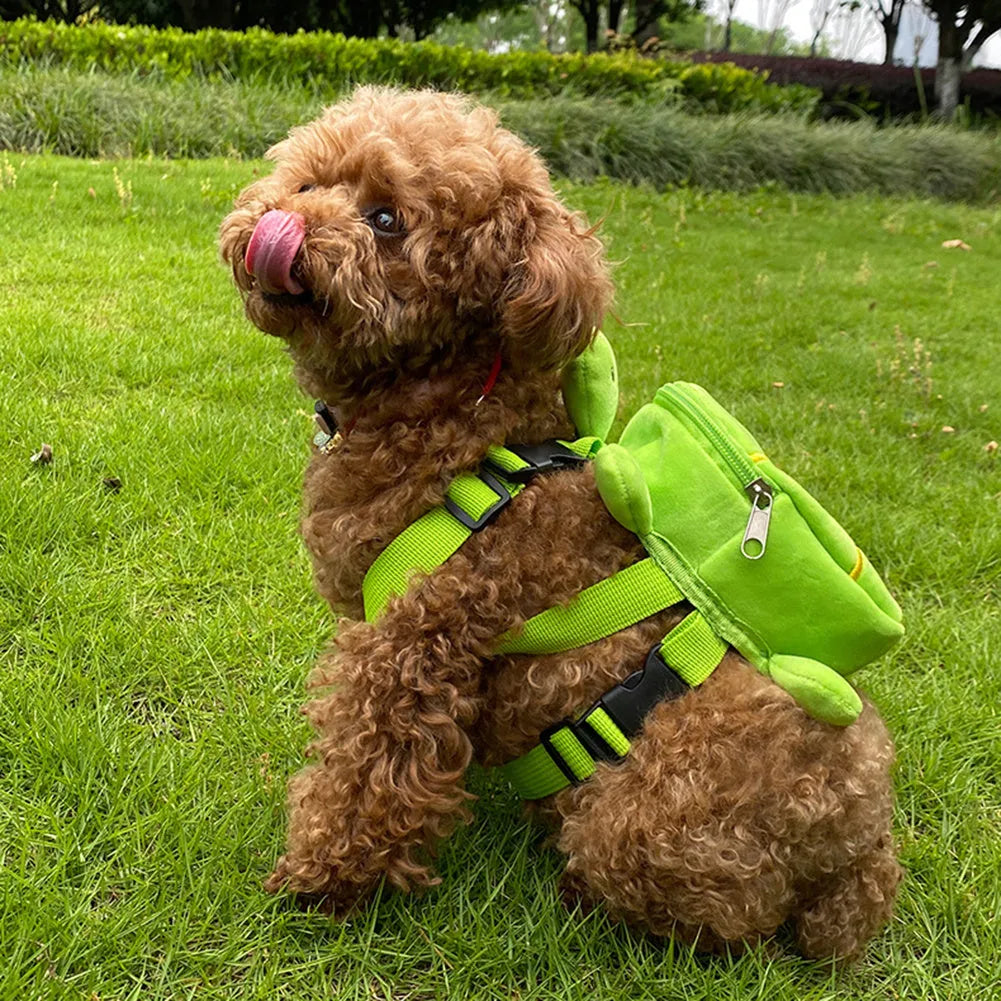 Brown turtle-shaped dog backpack harness with metal zipper and no-pull vest design