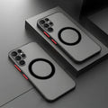 Samsung magnetic suction frosted phone case in black with TPU edge and PC hard back
