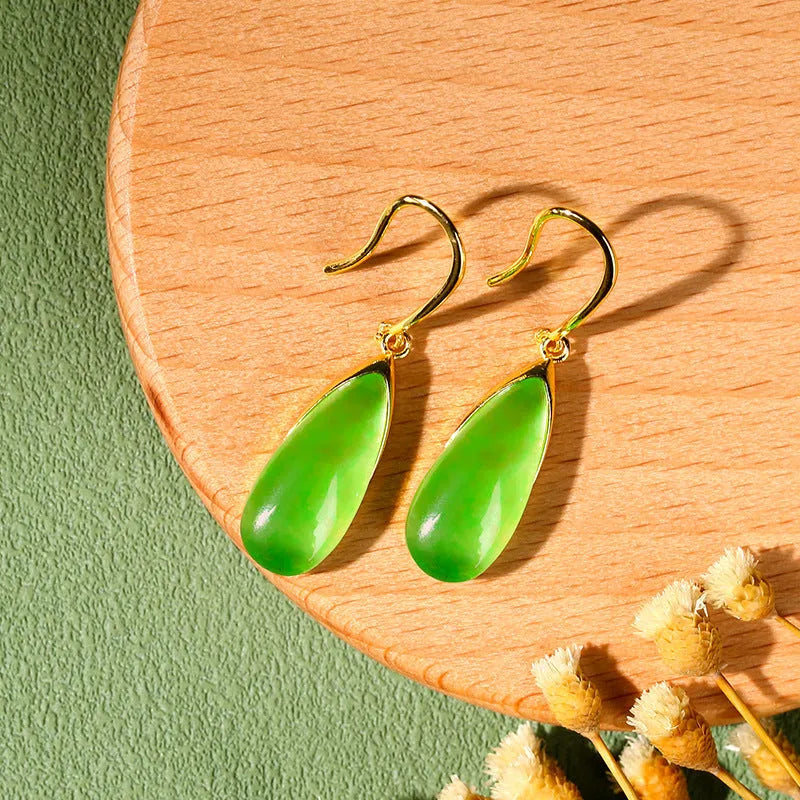 Geometric Chinese style earrings with jade electroplating and water droplet design elements