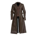 Mid-length PU leather trench coat in Black, retro design, full front view