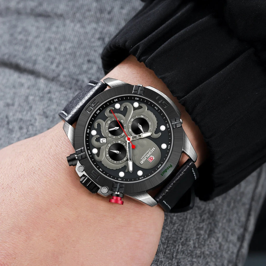 Octopus men's luminous quartz watch with waterproof casual design, blue or black surface