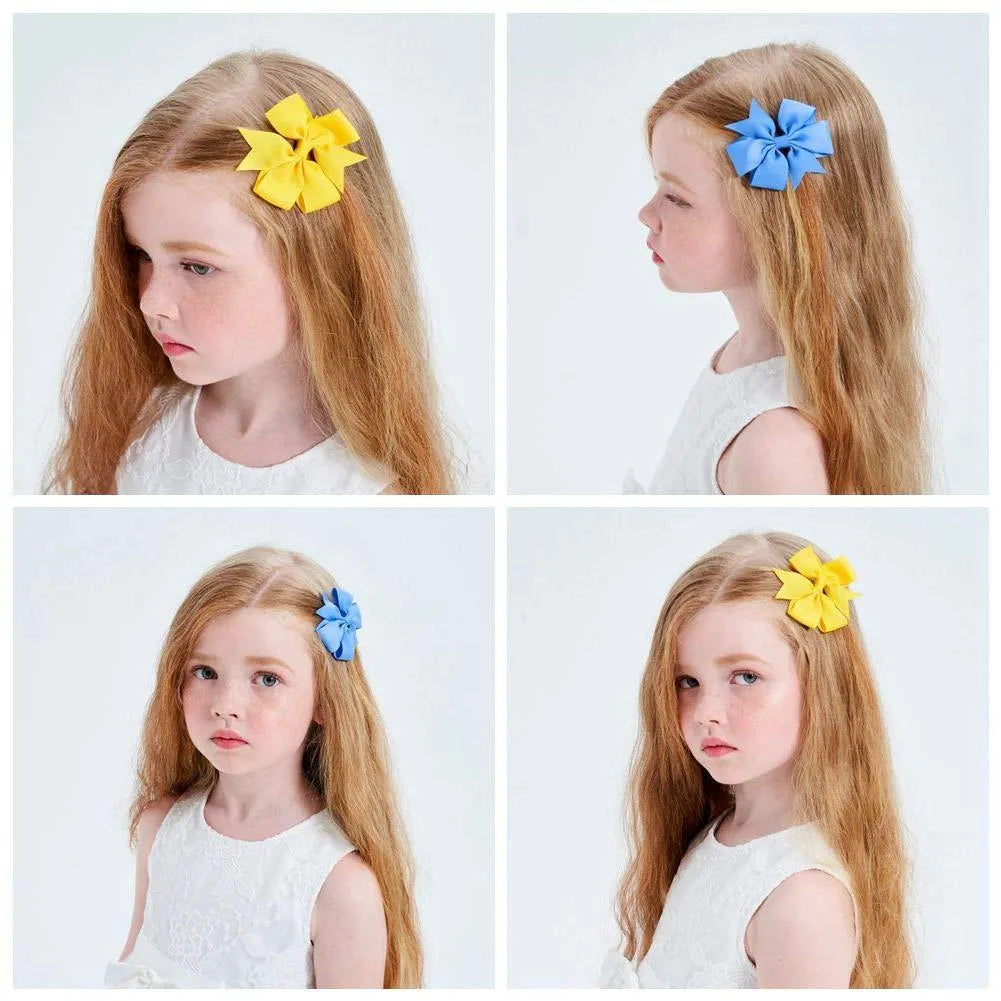 20 pairs of 3-inch grosgrain ribbon hair bow clips with alligator clips in mixed colours for toddlers