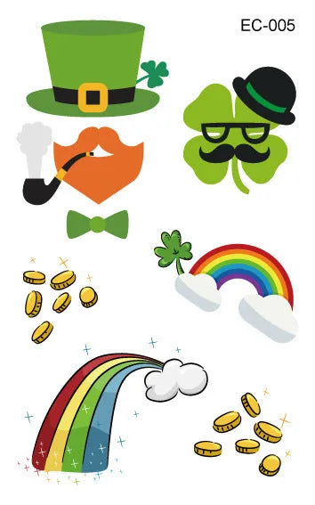St Patrick's Day shamrock tattoo sticker paper measuring 120 × 75mm for water transfer face application
