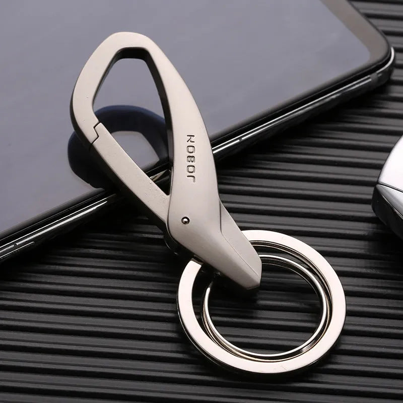 Zinc alloy double ring car key waist hanging chain in black chrome or nickel colour