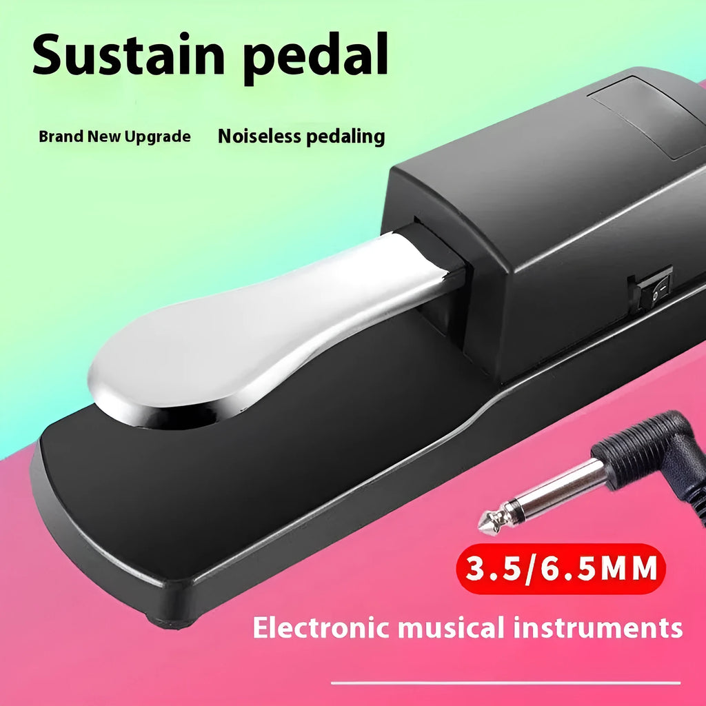 Black universal single leg sustain pedal for electronic keyboards with 6.35mm jack cable