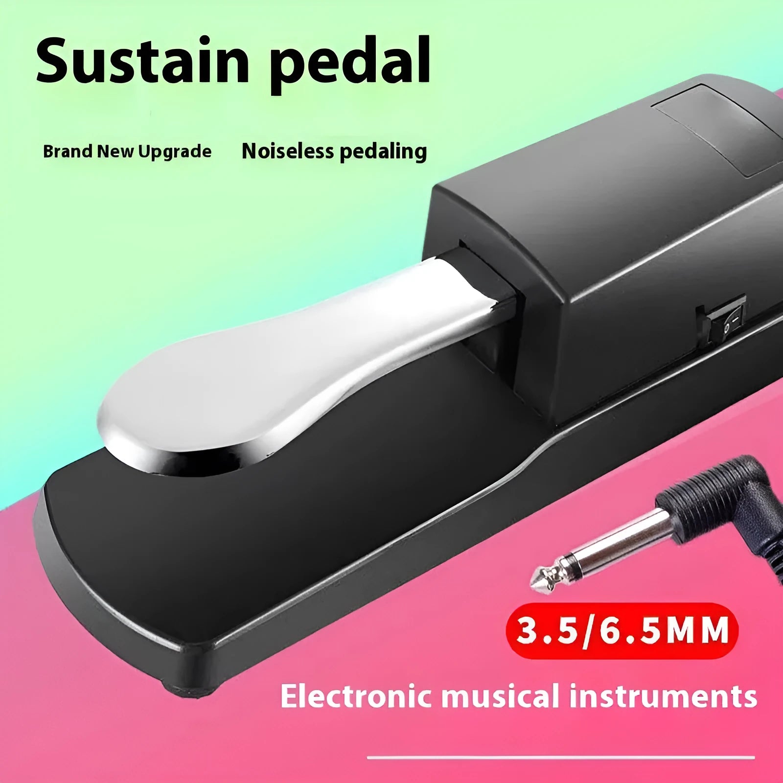 Black universal single leg sustain pedal for electronic keyboards with 6.35mm jack cable
