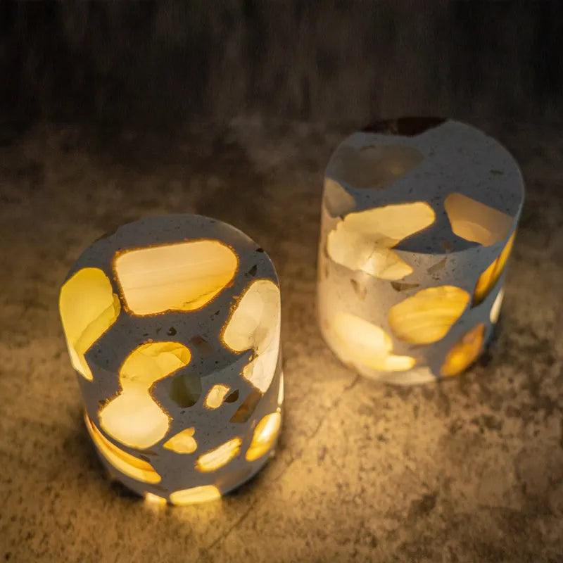 Terrazzo nightlight 10x10x7.5cm with tri-colour dimming, upgrade colour, on bedside table