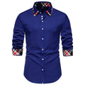Men's triangle collar shirt with plaid contrast panels in polyester fibre