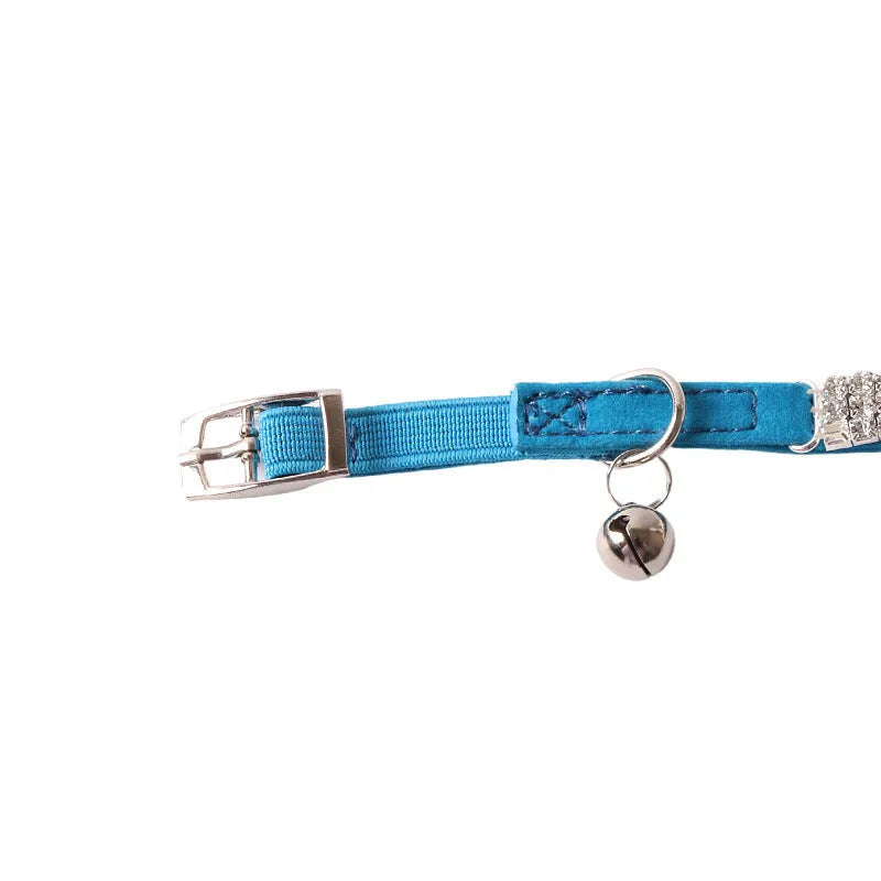 Elastic buckle cat collar with gang drill decoration in flocking material