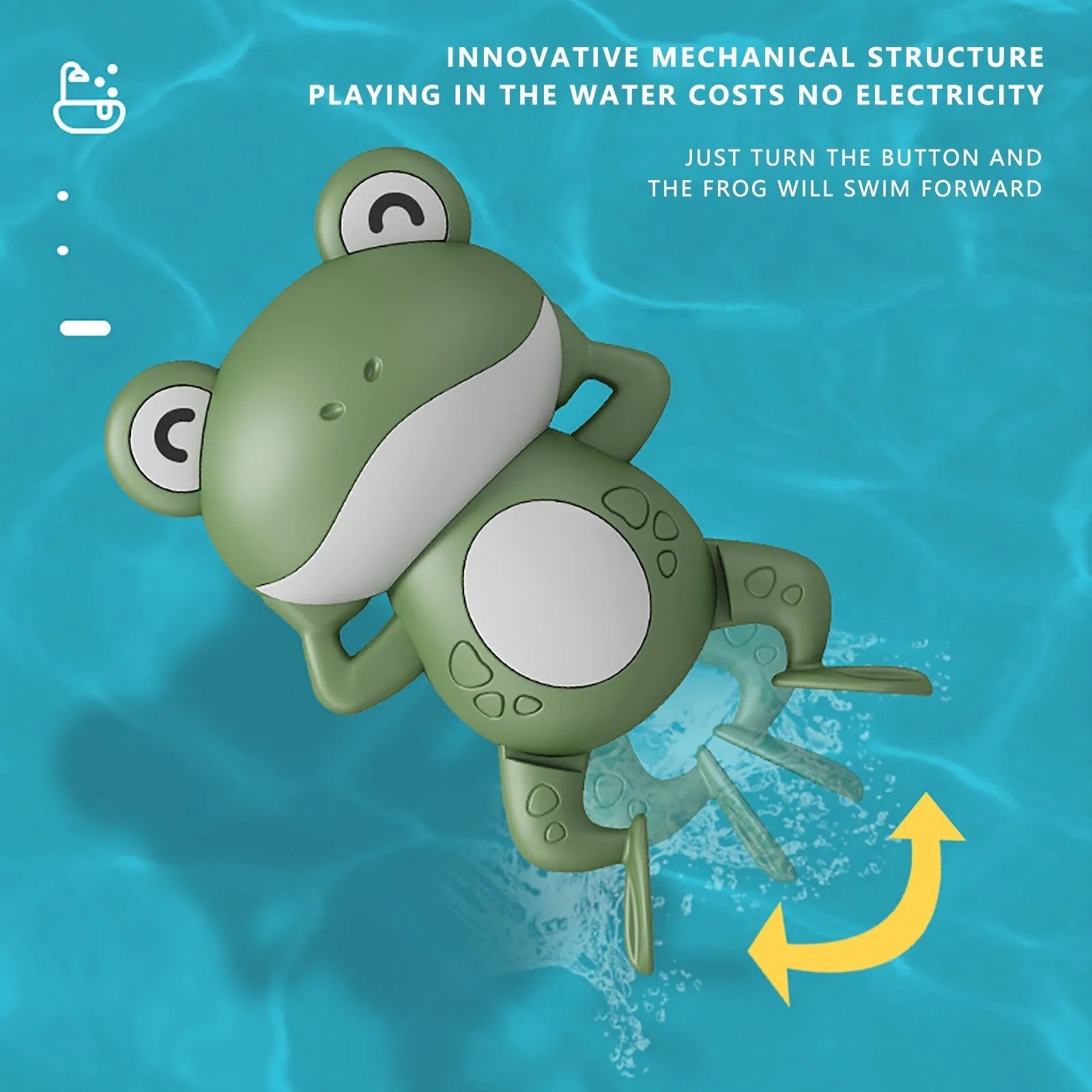 Little Frog bath toy in Deep Mist Blue, wind-up floating water toy, ABS plastic, 14x10cm, for infants 0-3 years