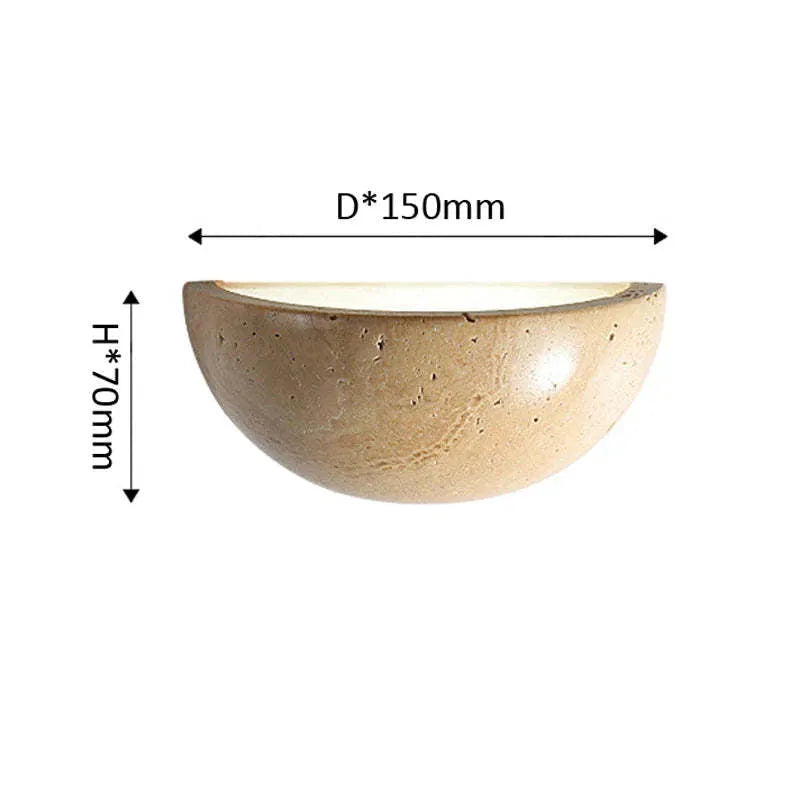 Retro marble semicircle wall lamp with adjustable LED light on a stone wall