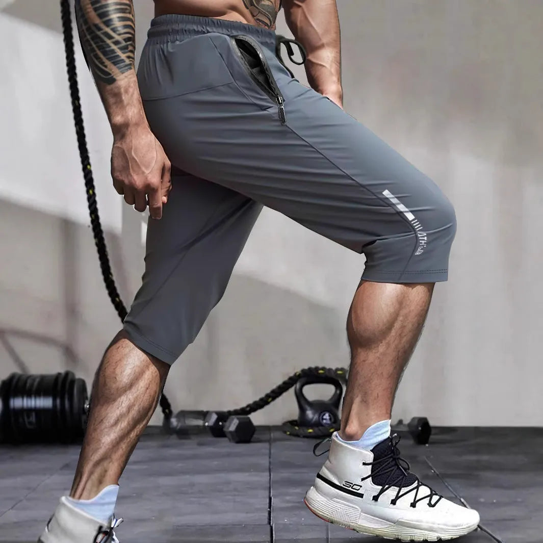 Men's nylon cropped sports casual pants in straight cut design for summer beach wear