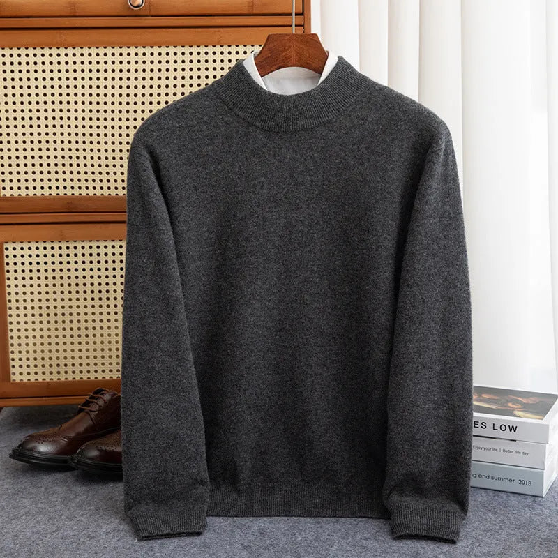 Men's half-collar loose fit wool sweater in winter business casual style