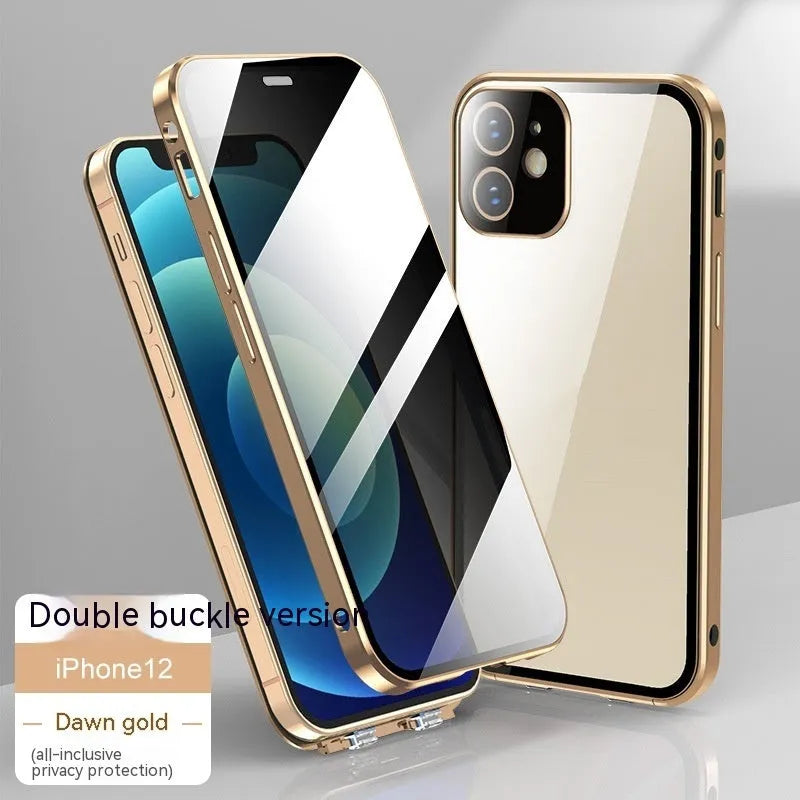 Glass iPhone case with double-sided privacy buckle in multiple colour options.