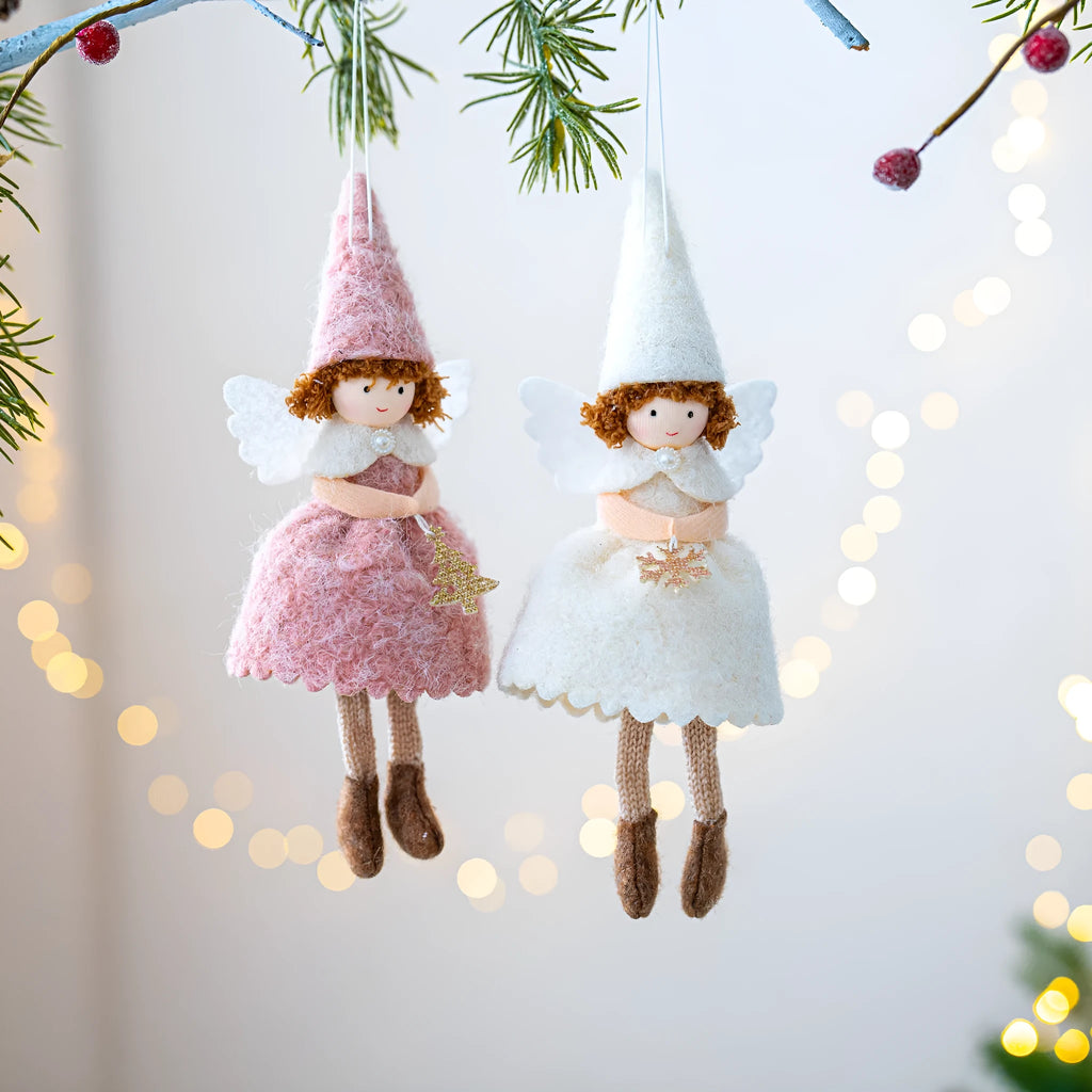 Christmas angel skirt felt pendant ornament in white or pink cloth with plush figure