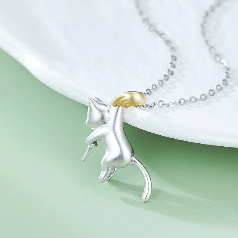925 sterling silver clavicle chain with cat pendant in D3247 colour options