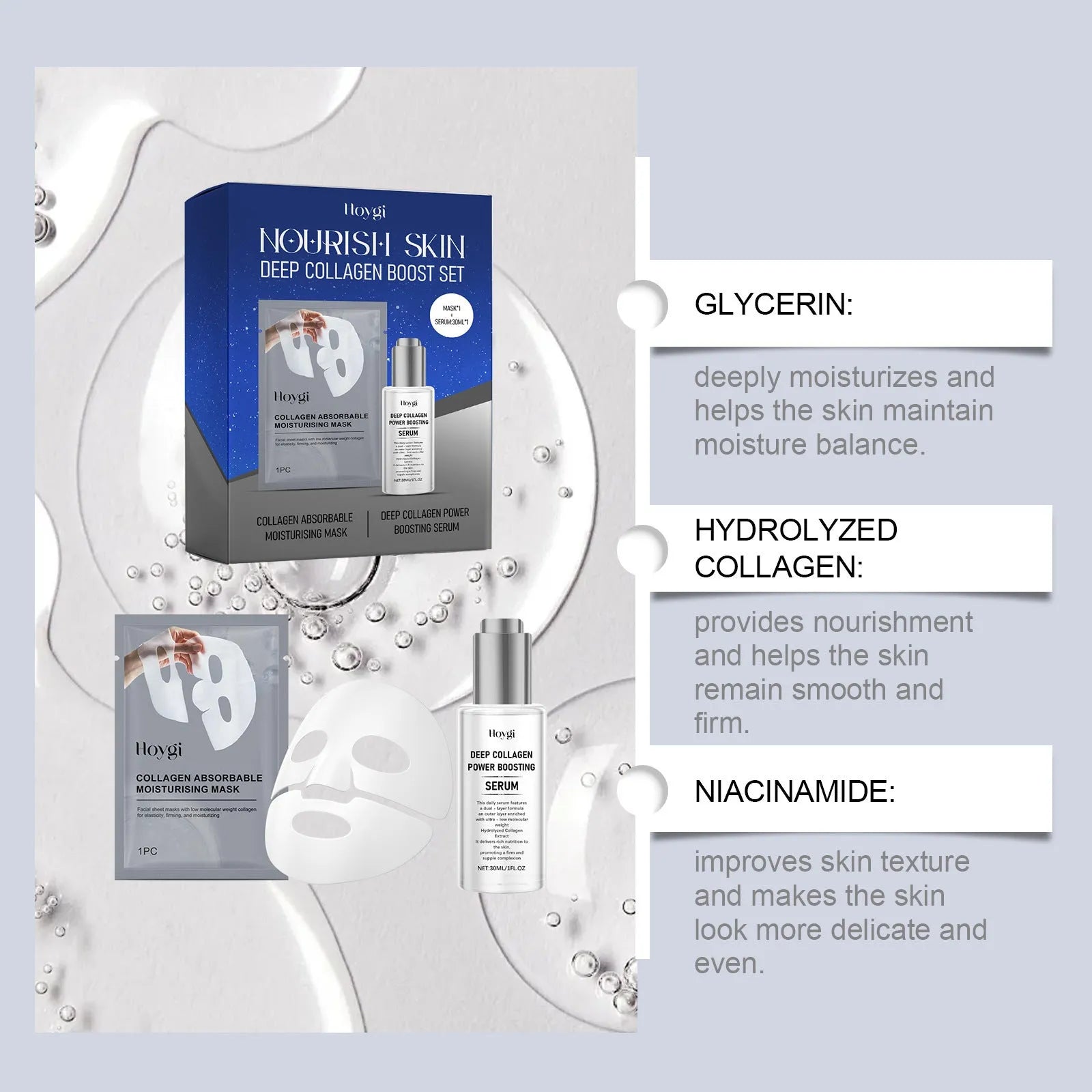 Collagen moisturising facial mask and 30ml essence bottle skincare set