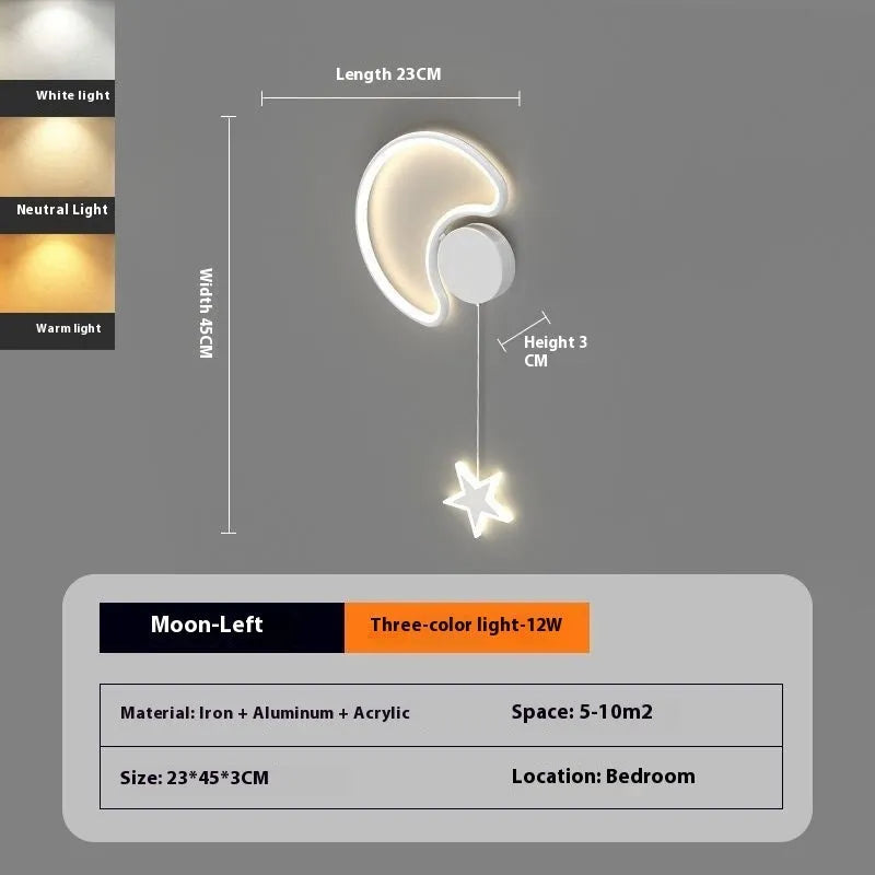 Children's cartoon cloud star wall lamp with LED light in black or white finish