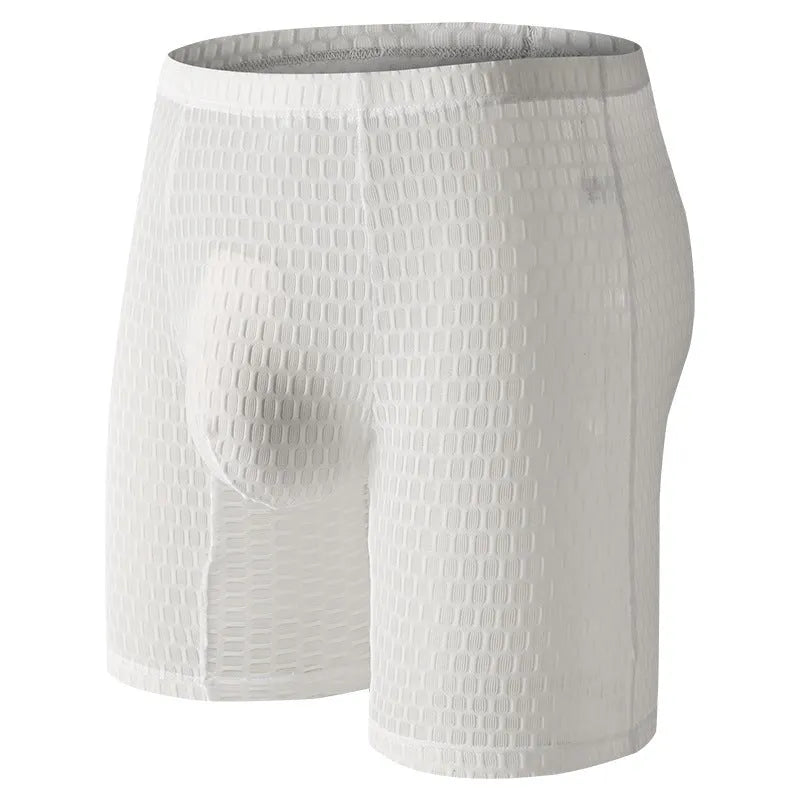 Men's solid colour lace boxer shorts with hip-lifting shaping design
