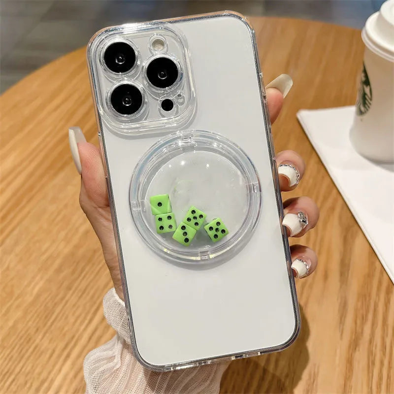 Creative roll dice phone case protective sleeve in white TPU for iPhone 15 series