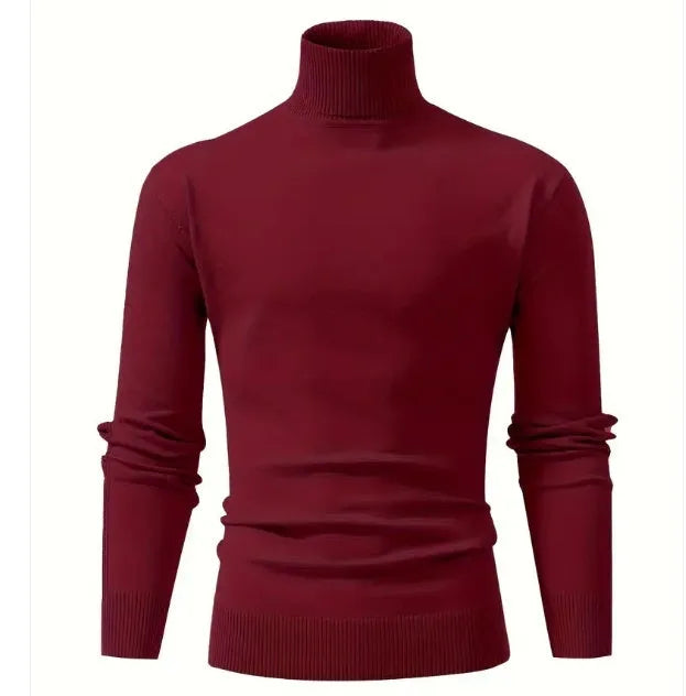 Plus size men's black knitted high-neck fleece-lined sweater on model