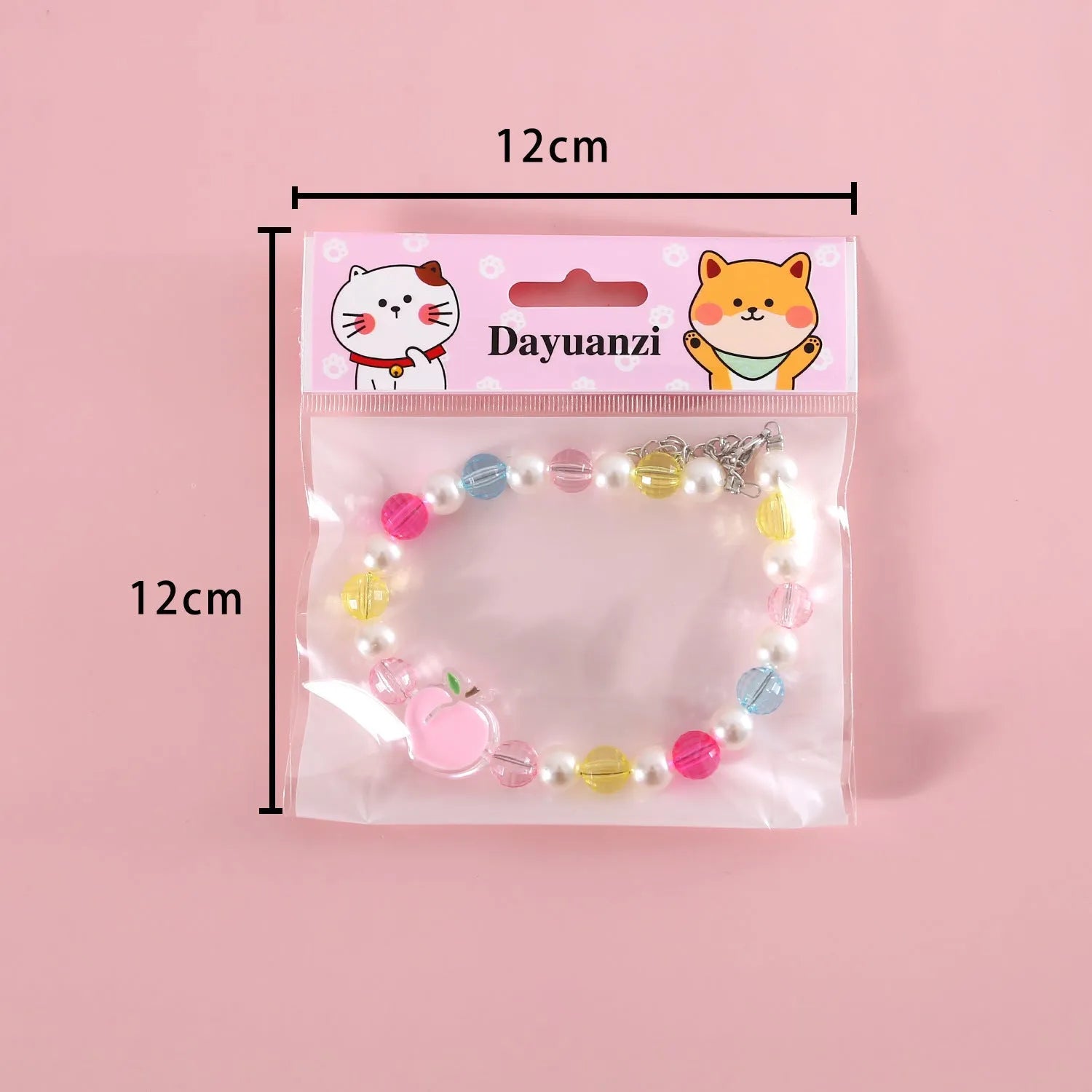 Colourful plastic bead necklace for small pets in rainbow, peach, or small flower patterns with adjustable sizing