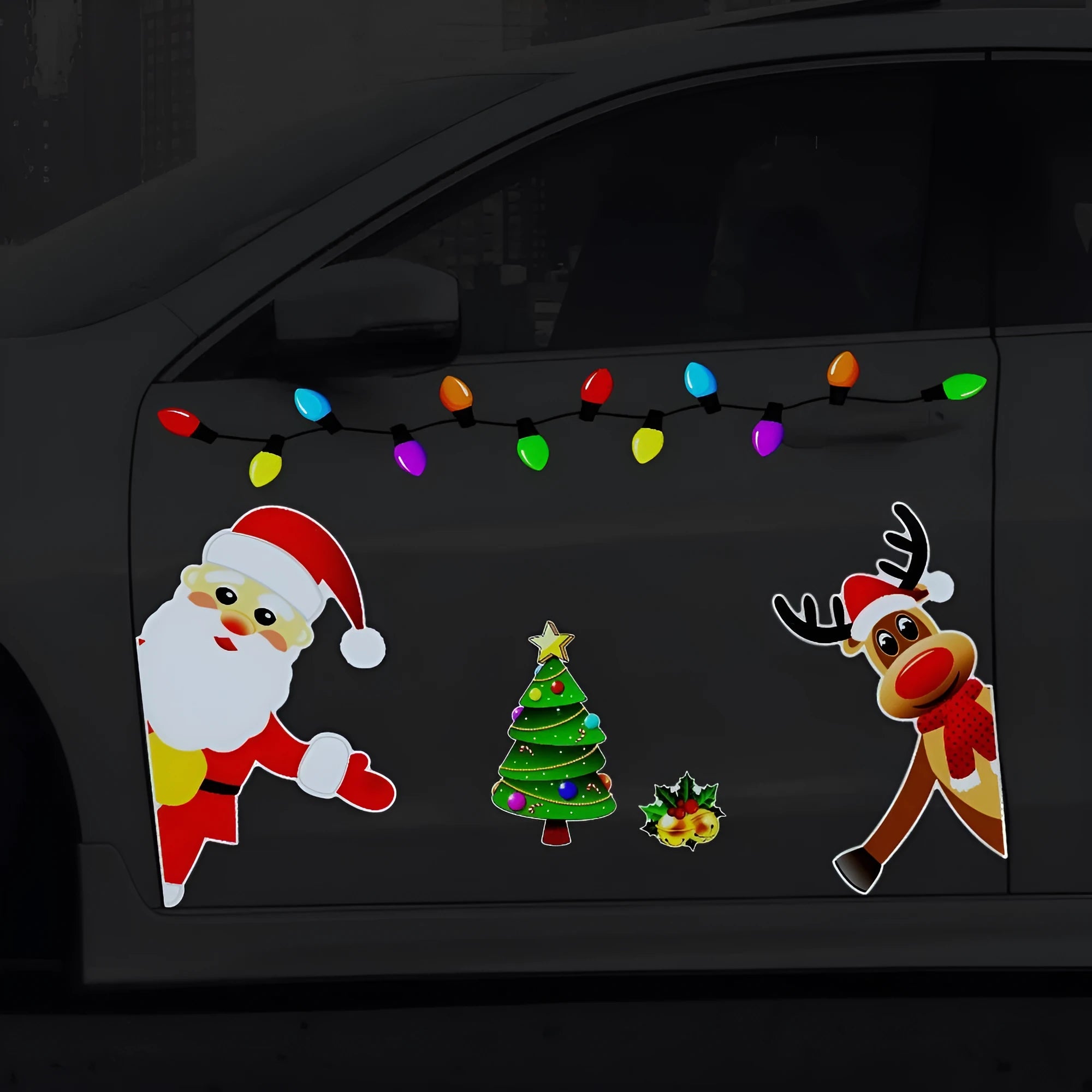 Medium reflective cartoon Christmas elk magnetic car decoration sticker in colour RFM025.