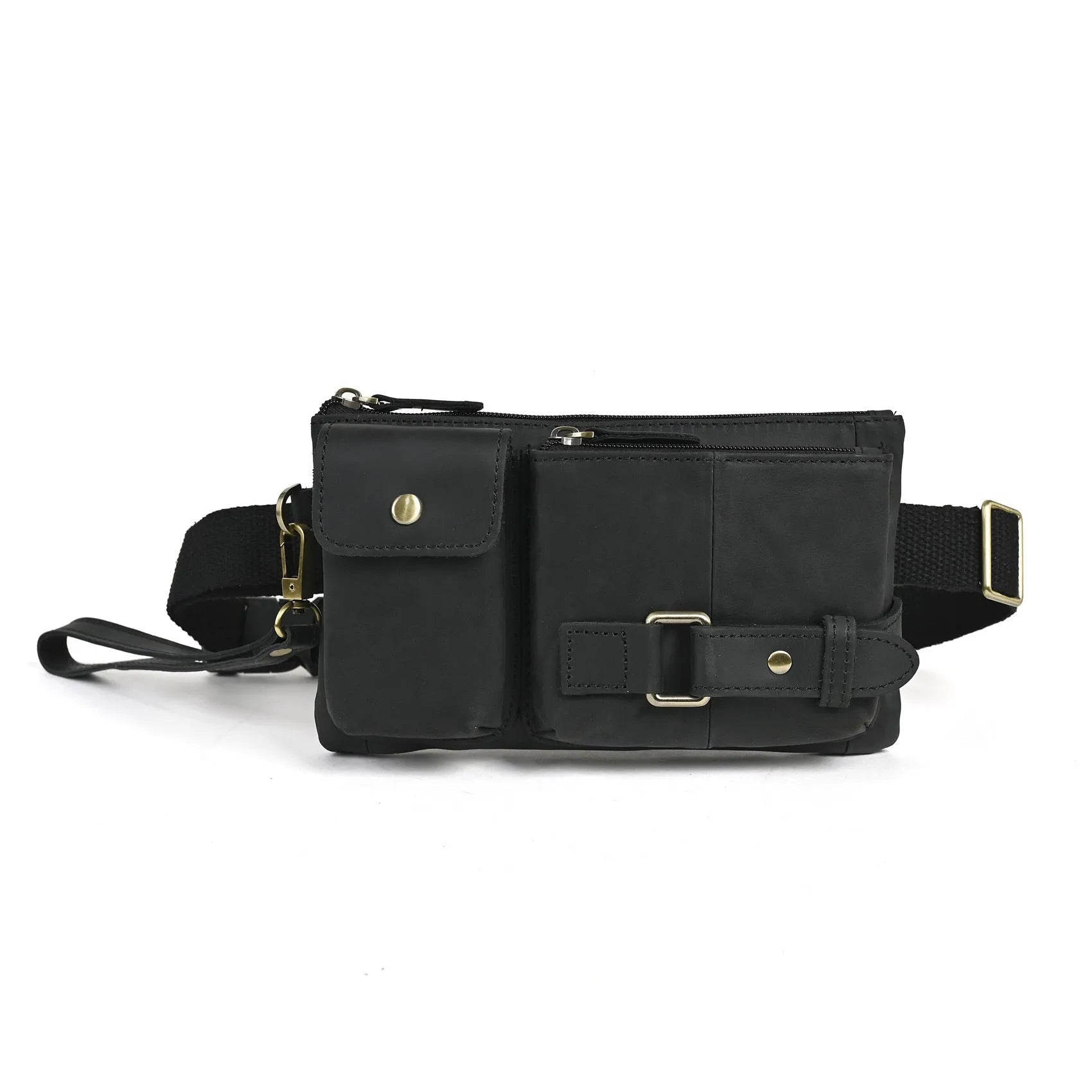 Men's vegetable tanned cowhide leather chest bag crossbody in Dark Crazy Horse colour