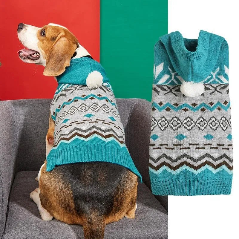 Green acrylic knit dog sweater with a diamond pattern, sized for a small dog.