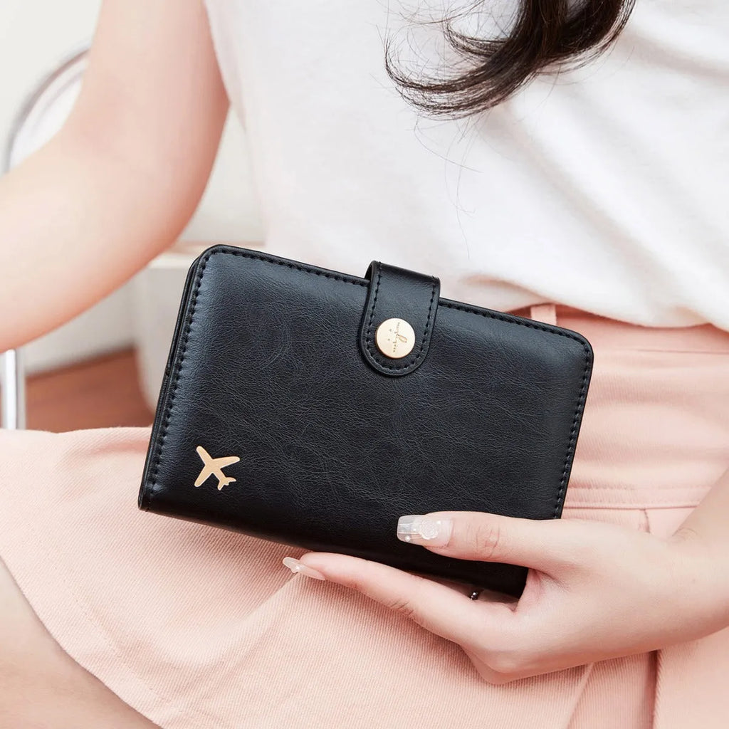 PU passport holder wallet with sewing line detail in multiple colour options showing document storage compartments