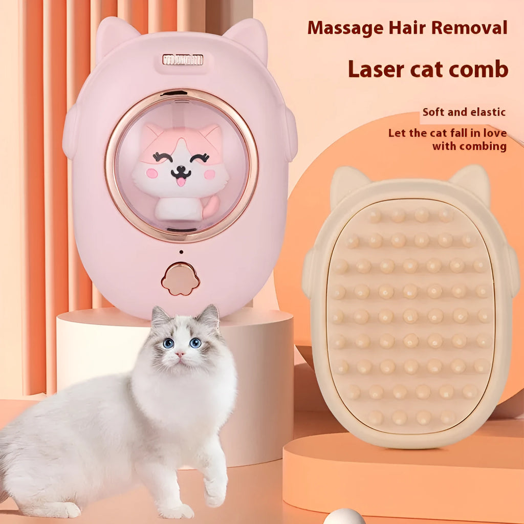 Pet comb grooming brush with integrated laser pointer toy for cats and dogs