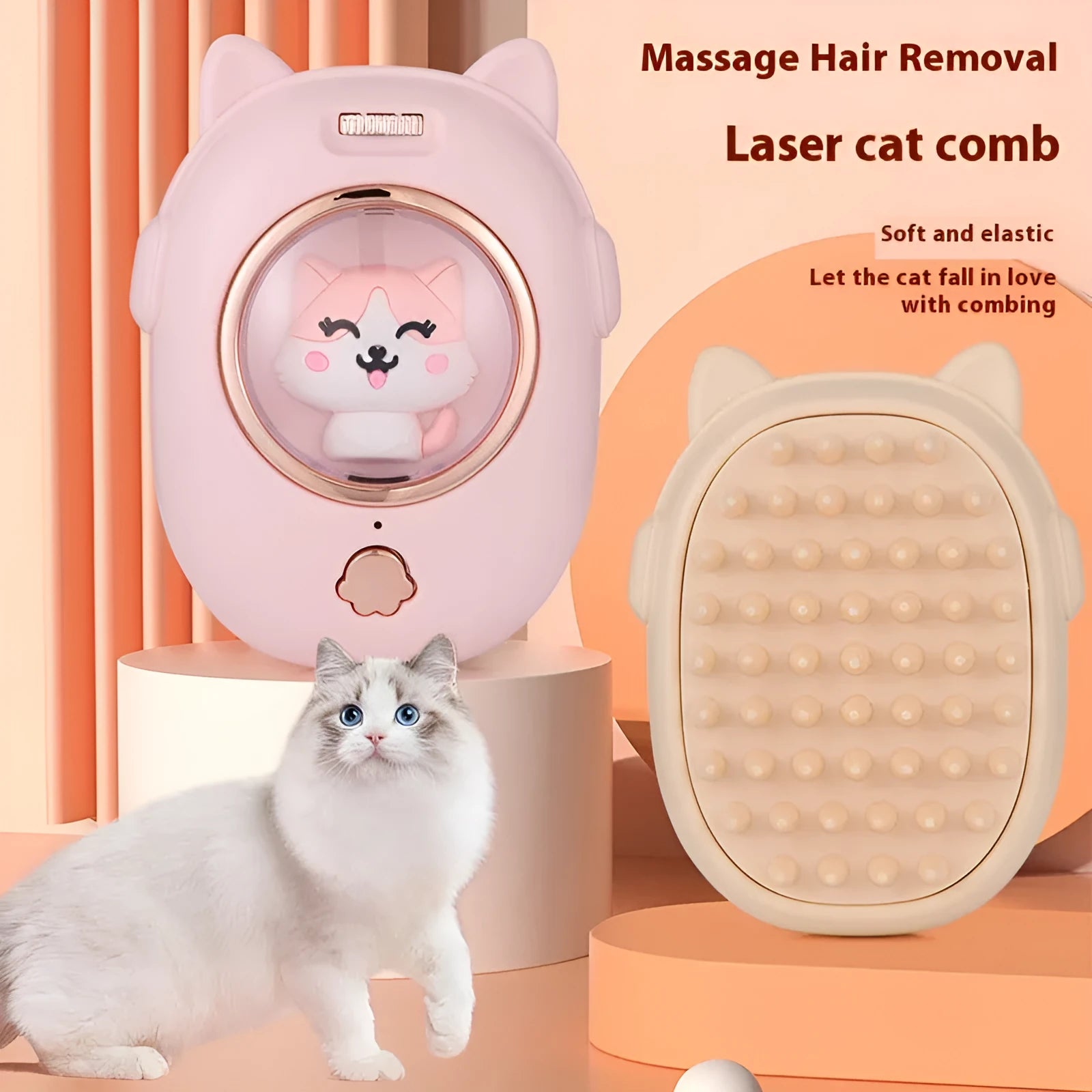 Pet comb grooming brush with integrated laser pointer toy for cats and dogs