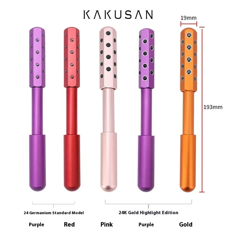 Germanium stone facial roller beauty stick in black, purple, and rose gold, 19x172 mm size
