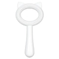 Blue and white double-sided pet grooming brush with ergonomic handle for cats and dogs.