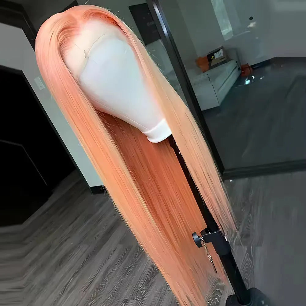 Light orange front lace wig in long straight style with side bangs