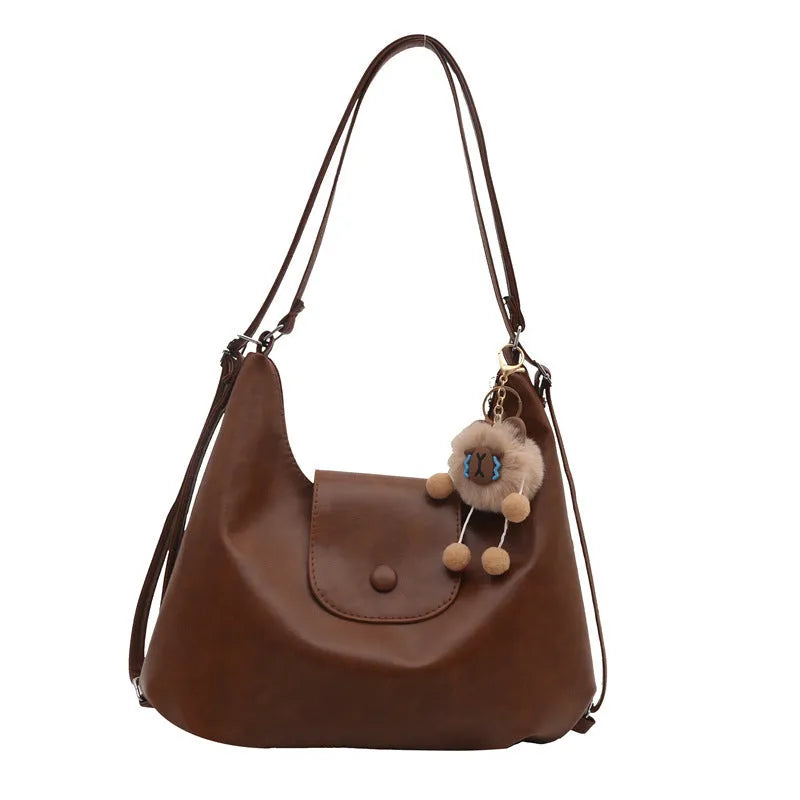 Textured PU leather one-shoulder bag in horizontal square shape with large capacity for daily commuting