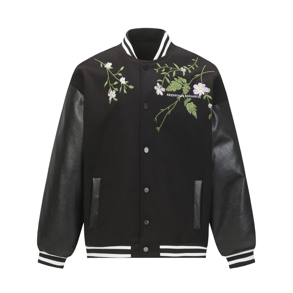 Men's retro plant flower embroidered coat in apricot loose fit polyester with side pockets