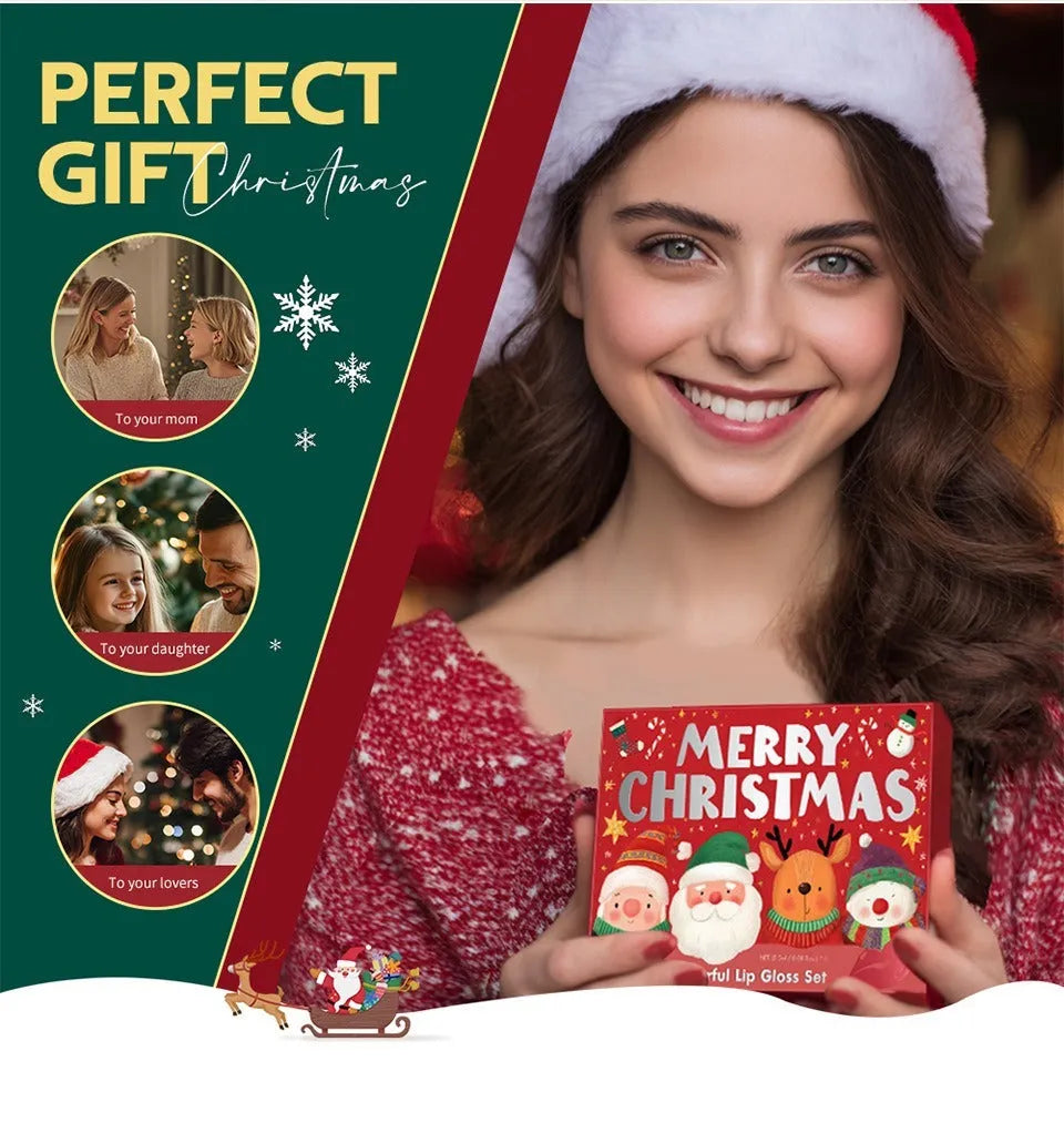 Christmas lip gloss set 6-piece red matte velvet lip glosses in festive packaging