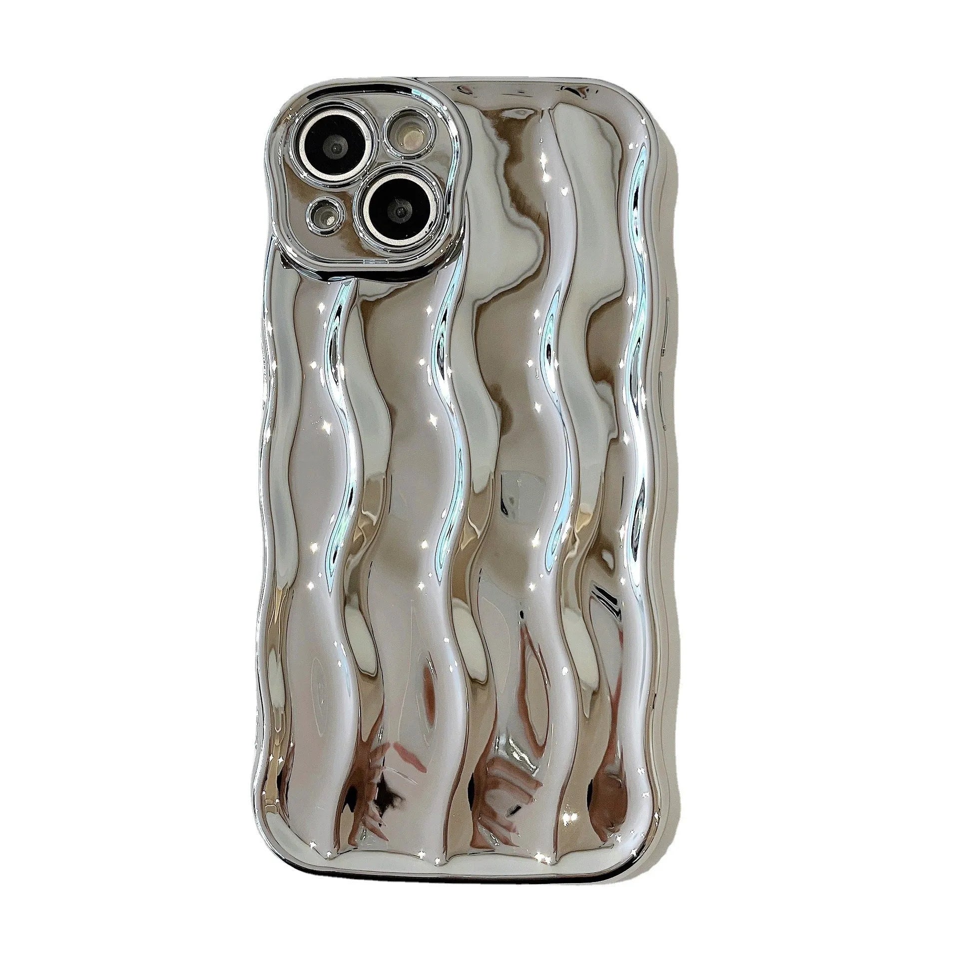 Electroplated wave stripe design iPhone 17 TPU case in metallic silver showing textured pattern