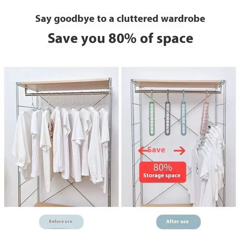 Green plastic nine-hole folding hanger for trousers displayed open and folded flat.