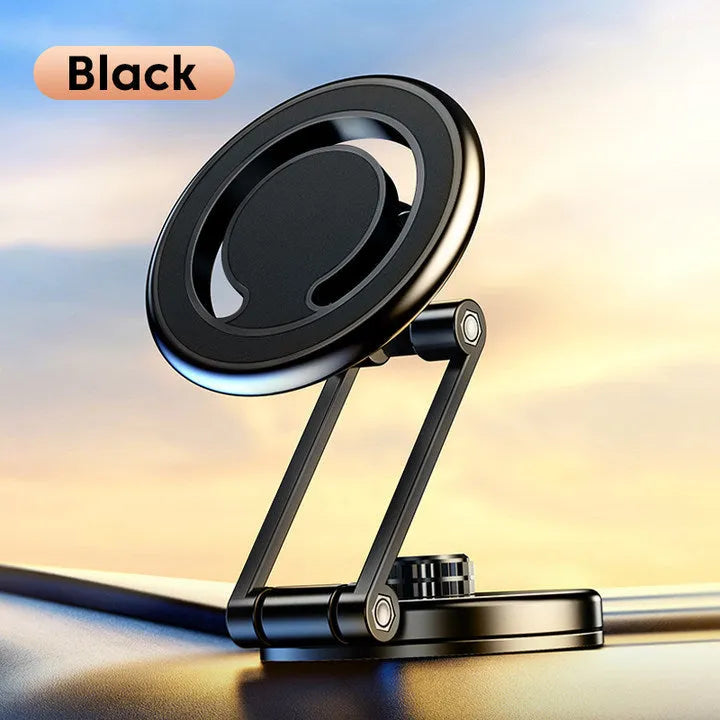 Telescopic folding car phone holder with magnetic attachment in black or silver colour