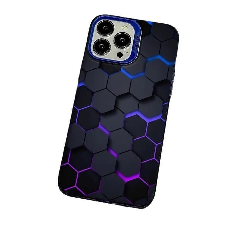 Frosted protective phone case for Apple iPhone with honeycomb square pattern in Moonlight colour options