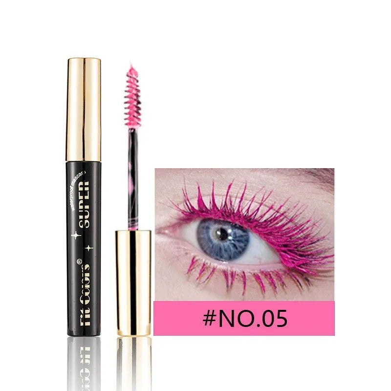 Colourful mascara tube and wand with vibrant shades for dramatic Christmas and stage eye makeup.