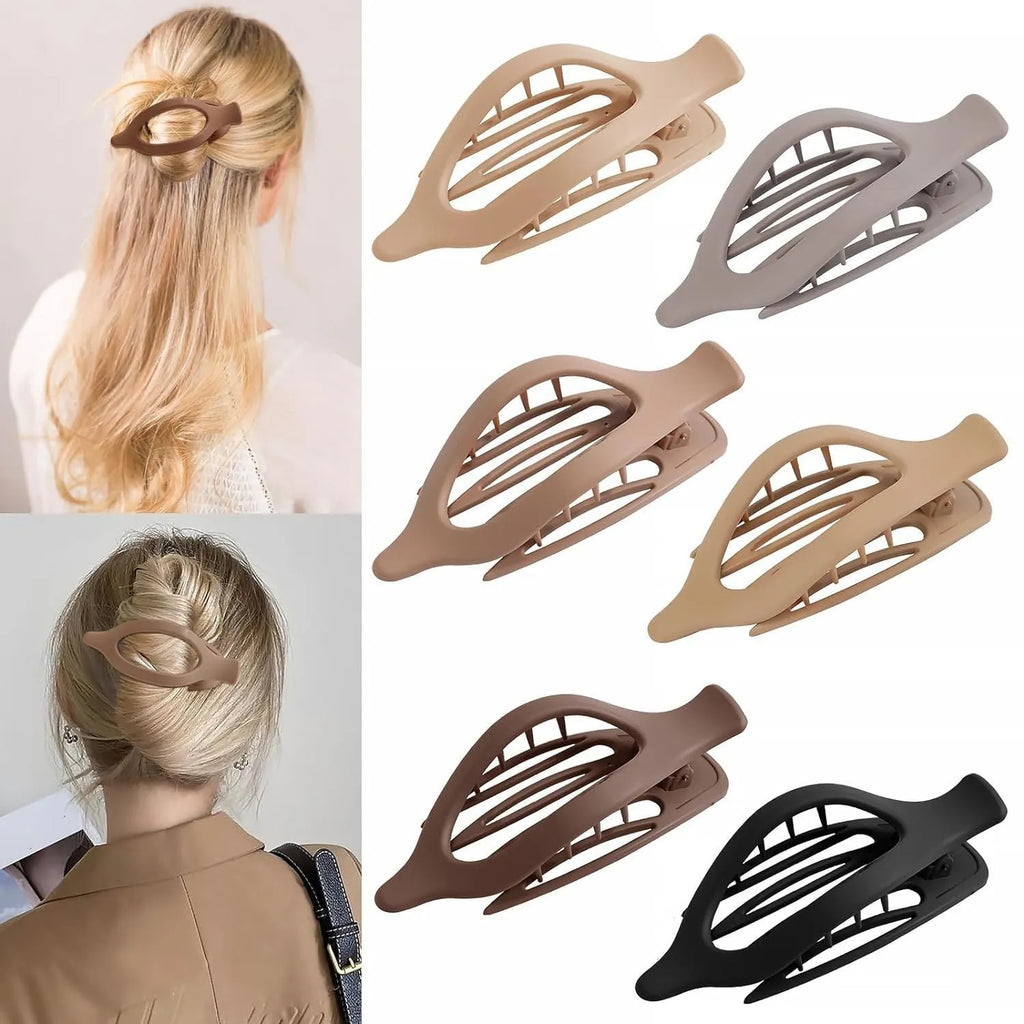 Set of six nude-coloured plastic hair clips with frosted grip finish and quadrilateral shape