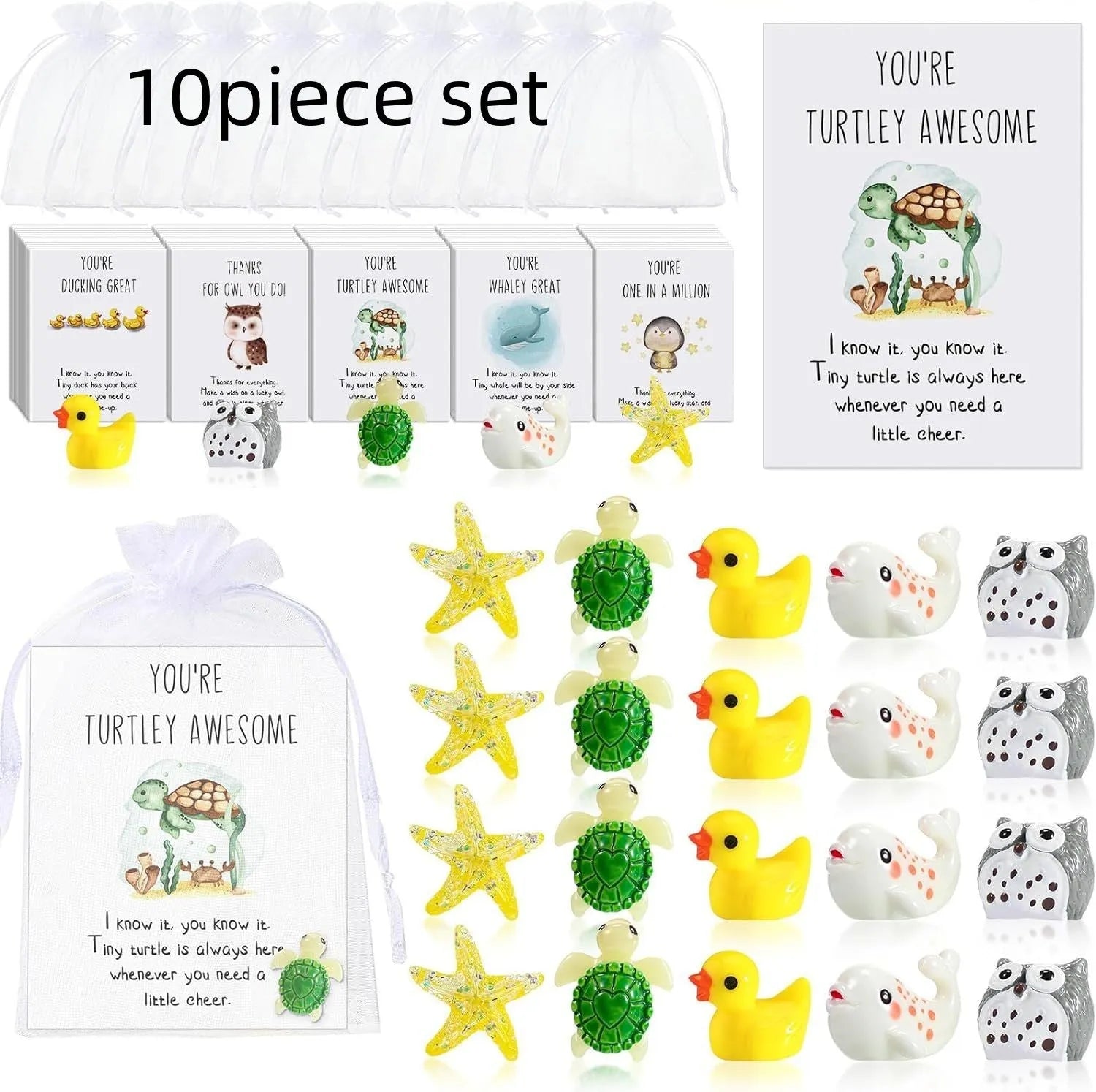 Set of resin memo cards with inspirational pun designs, showing pocket-sized scale and multiple cards.